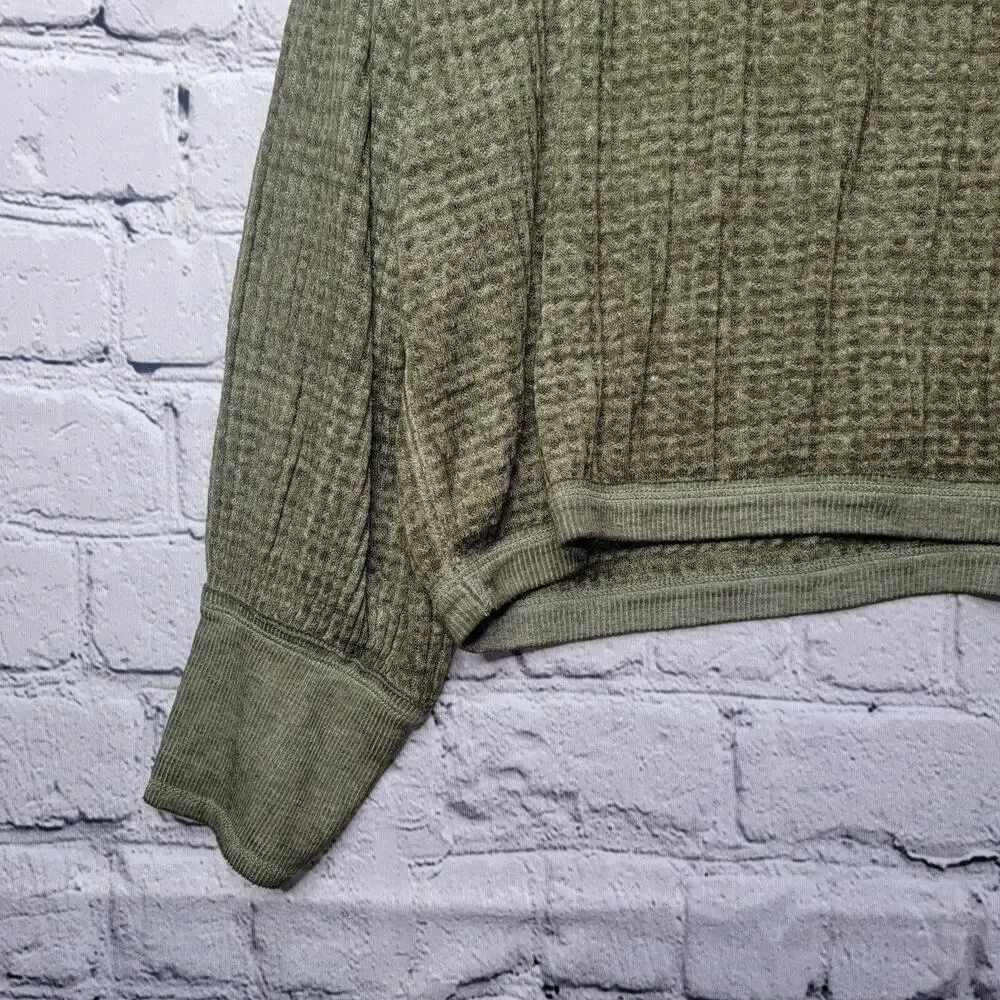 We The Free People South Side Thermal Knit Oversized Off Shoulder Top Green Sz S
